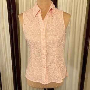 Vintage Autograph eyelet button down blouse size medium